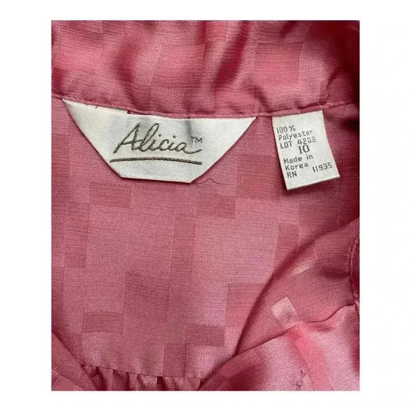 Vintage Alicia Women's Satin Style Long Sleeve Blouse Pink Size 10 Button Front - Picture 9 of 13